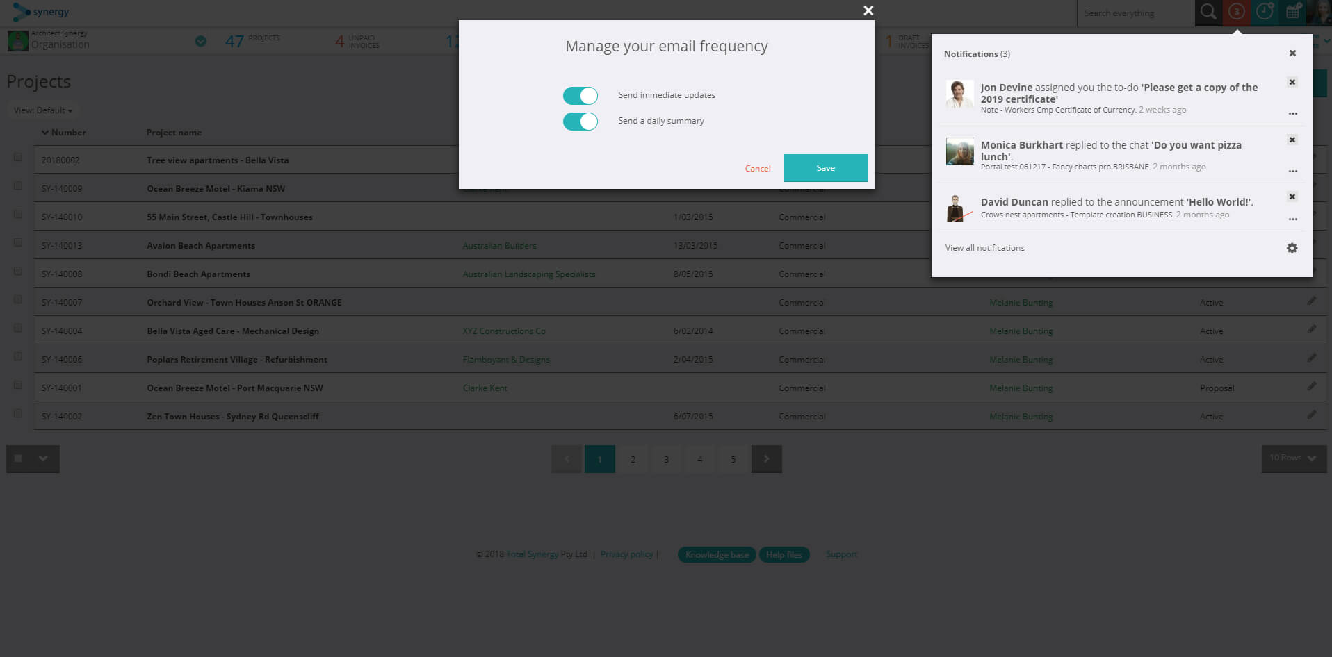 Learn how to manage email notifications in Synergy.